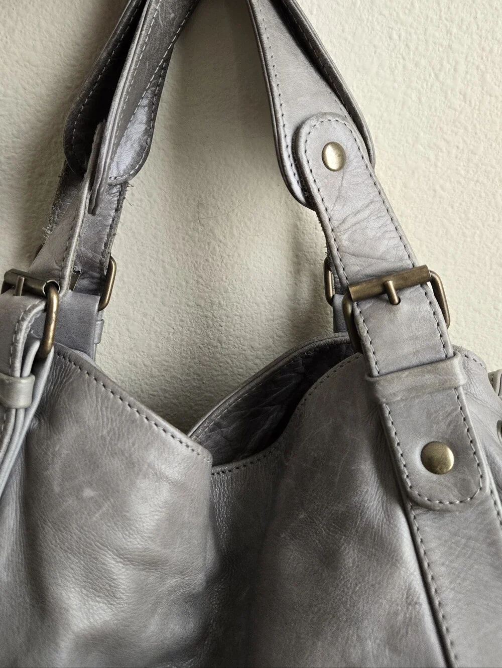 Gerard Darel 24H Bag Hobo Purse Satchel Gray Leather Made In France